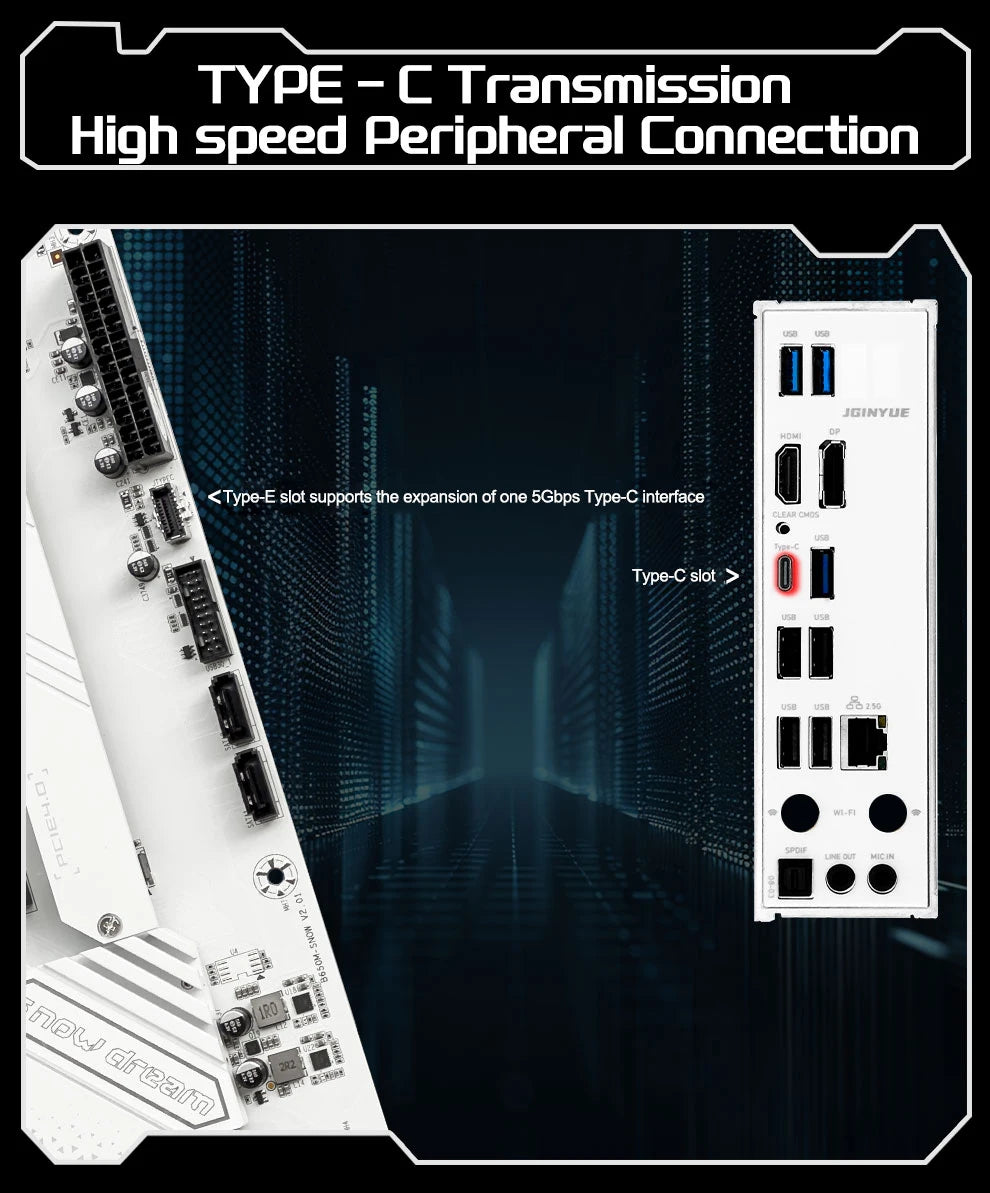 Placa Base JGINYUE B650M Snow Dream – DDR5 ARGB, M-ATX, Gaming, PCIe 4.0, Compatible con CPUs 9700X/9900X/7800X3D
