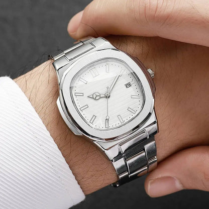 Reloj de Hombre Lujo – Cuarzo, Dial Cuadrado, Acero Inoxidable y Calendario (Sin Caja)