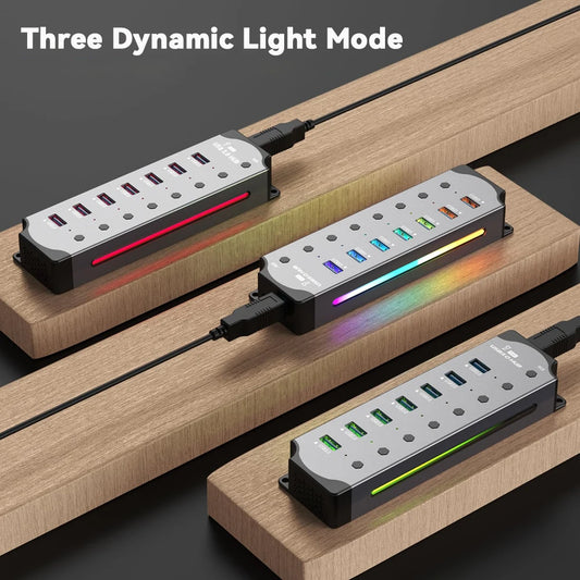 Hub USB 3.0 7 en 1 – RGB y con Interruptores Individuales para Laptop y PC