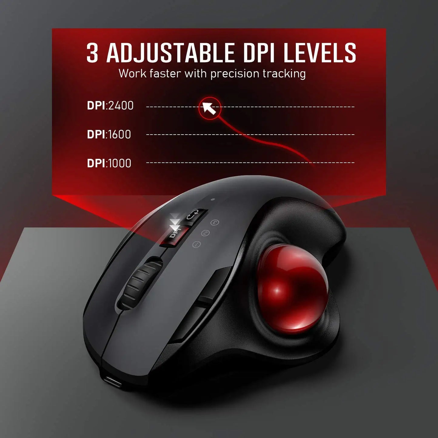 Ratón Trackball Inalámbrico – Recargable, Ergonómico y Ajustable, Bluetooth/USB
