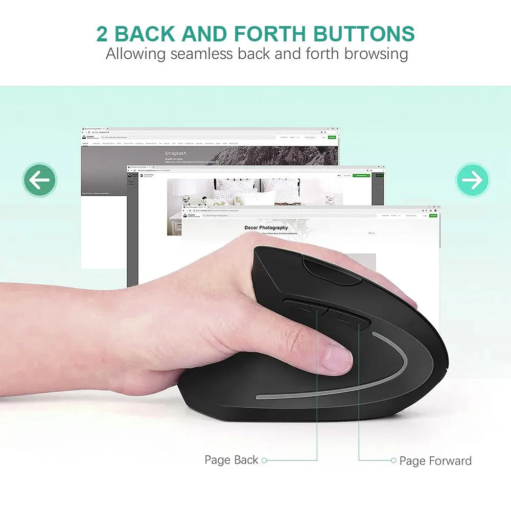 Ratón Vertical Ergonómico Inalámbrico – 3 DPI Ajustables, 6 Botones para PC y Laptop