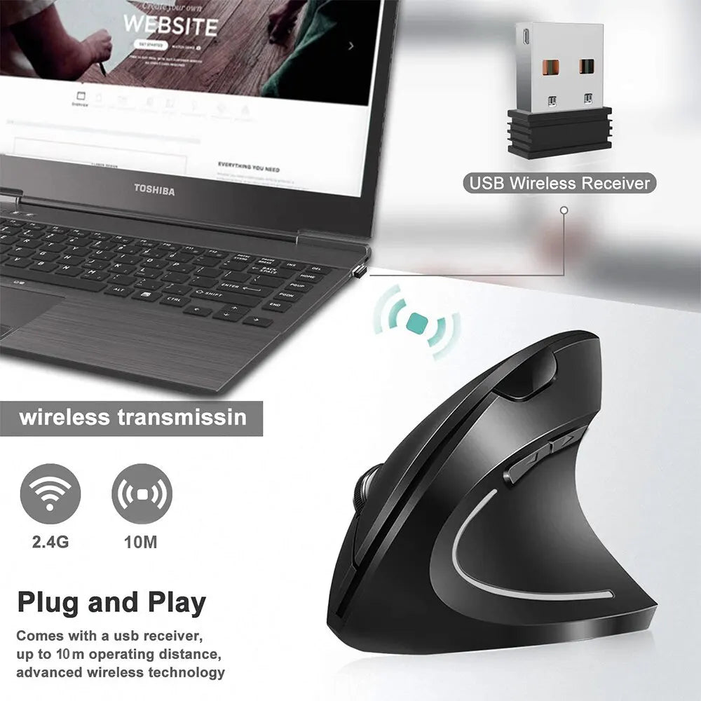 Ratón Vertical Ergonómico Inalámbrico – 3 DPI Ajustables, 6 Botones para PC y Laptop