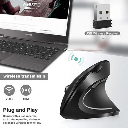 Ratón Vertical Ergonómico Inalámbrico – 3 DPI Ajustables, 6 Botones para PC y Laptop