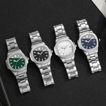 Reloj de Hombre Lujo – Cuarzo, Dial Cuadrado, Acero Inoxidable y Calendario (Sin Caja)