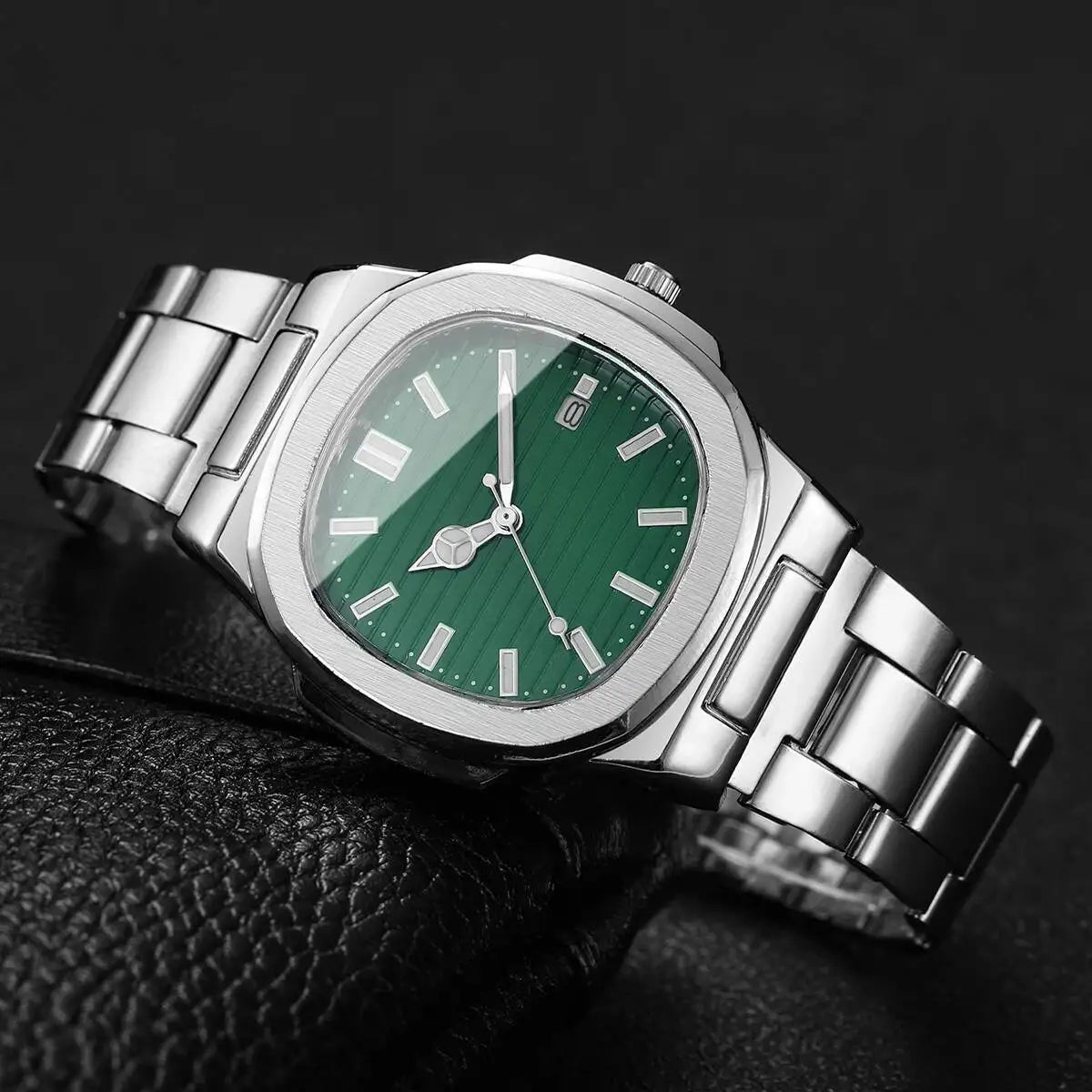 Reloj de Hombre Lujo – Cuarzo, Dial Cuadrado, Acero Inoxidable y Calendario (Sin Caja)