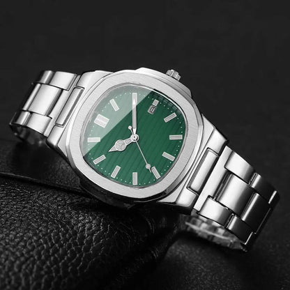 Reloj de Hombre Lujo – Cuarzo, Dial Cuadrado, Acero Inoxidable y Calendario (Sin Caja)