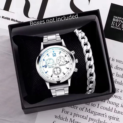 1/2 Piezas Relojes de Hombre de Negocios – Moda, Correa de Acero, Cuarzo y Pulsera (Sin Caja)