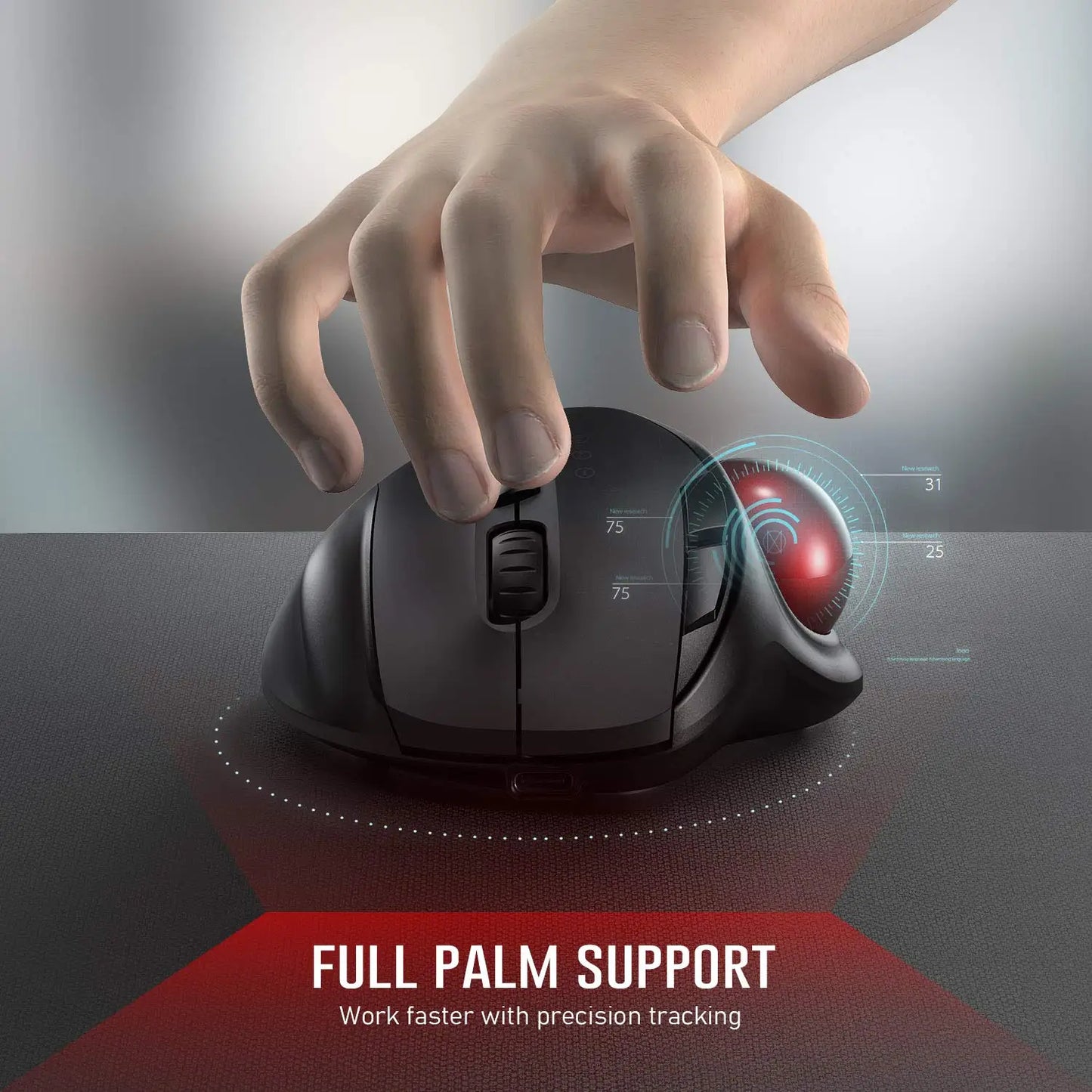 Ratón Trackball Inalámbrico – Recargable, Ergonómico y Ajustable, Bluetooth/USB