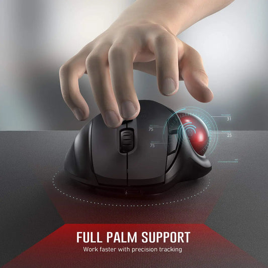 Ratón Trackball Inalámbrico – Recargable, Ergonómico y Ajustable, Bluetooth/USB