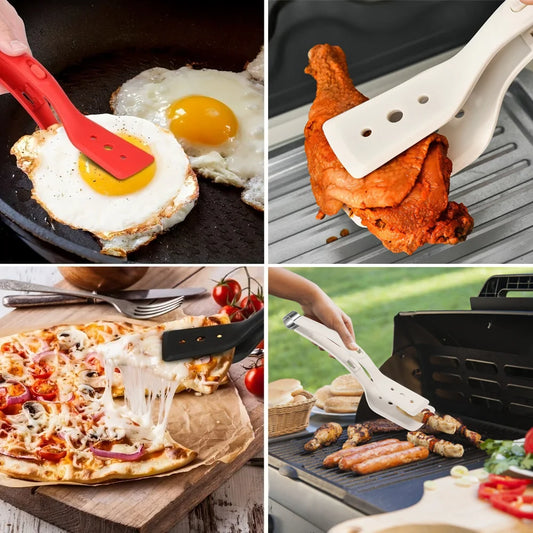 2-in-1 Stainless Steel Kitchen Tongs with Silicone Tips,Heat Resistant Non-Scratch Utensil for Cooking, BBQ, Frying, Serving Sal