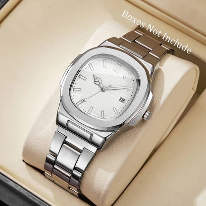 Reloj de Hombre Lujo – Cuarzo, Dial Cuadrado, Acero Inoxidable y Calendario (Sin Caja)