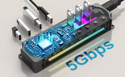 Hub USB 3.0 7 en 1 – RGB y con Interruptores Individuales para Laptop y PC