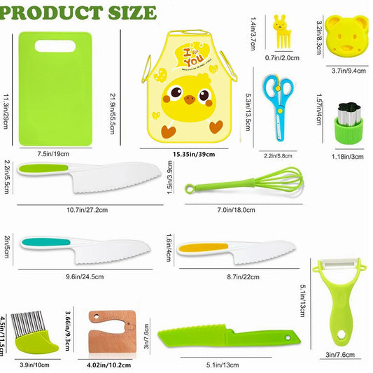 Fun Kids Cooking Sets 28PCS, Sandwich Cutter Shapes, Serrated Edge Y Peeler, Safe Kitchen Tools for Children Chefs Ages 3-12 Yea