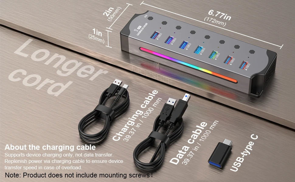Hub USB 3.0 7 en 1 – RGB y con Interruptores Individuales para Laptop y PC