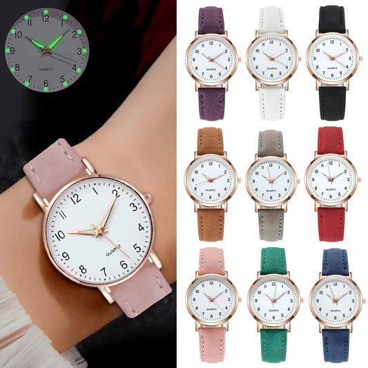 Reloj Mujer – Lujo, Cuarzo, Correa de Cuero y Manecillas Luminiscentes