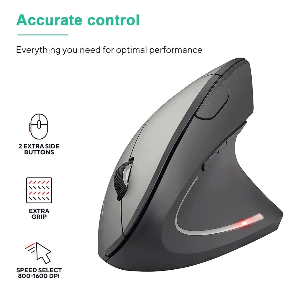 Ratón Vertical Ergonómico Inalámbrico – 3 DPI Ajustables, 6 Botones para PC y Laptop