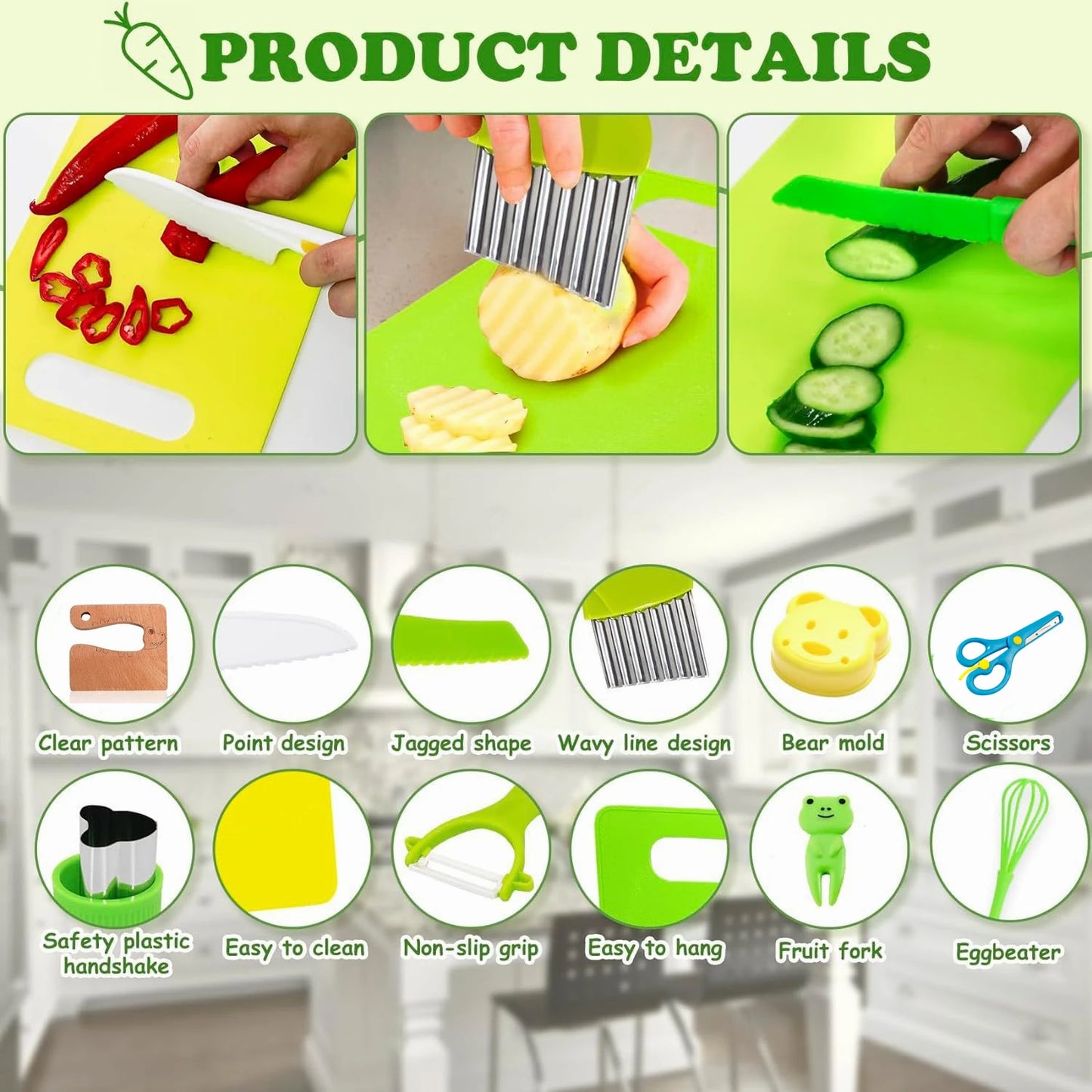 Fun Kids Cooking Sets 28PCS, Sandwich Cutter Shapes, Serrated Edge Y Peeler, Safe Kitchen Tools for Children Chefs Ages 3-12 Yea