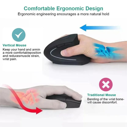 Ratón Vertical Ergonómico Inalámbrico – 3 DPI Ajustables, 6 Botones para PC y Laptop