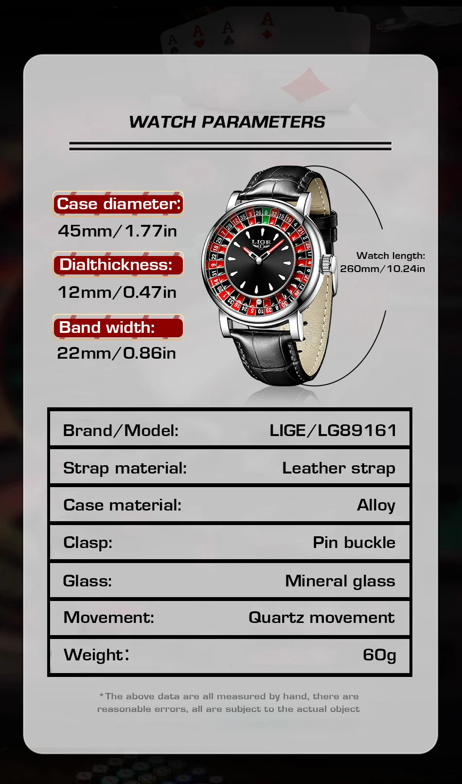Reloj LIGE Hombre – Cuarzo, Lujo, Dial Ruleta, Cuero, Resistente al Agua