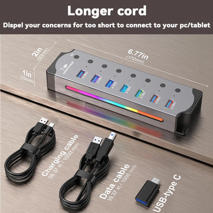 Hub USB 3.0 7 en 1 – RGB y con Interruptores Individuales para Laptop y PC