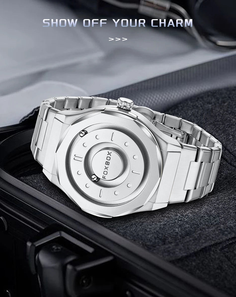 Reloj FOXBOX Hombre – Cuarzo, Acero Inoxidable y Aguja Deslizante Magnética