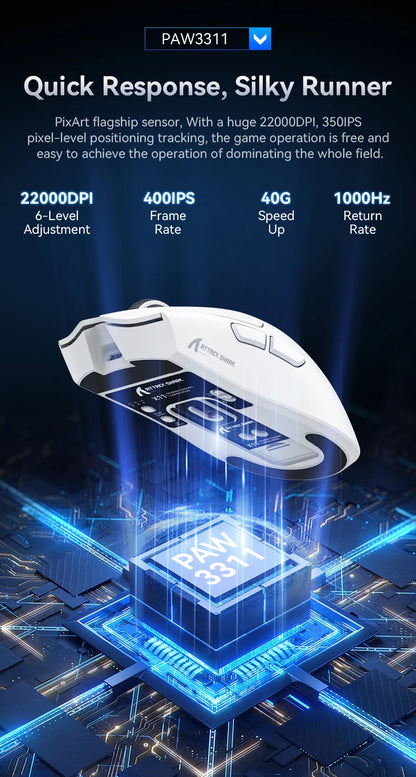 Ratón Gaming Attack Shark X11 – Tri-Mode (BT/2.4G/Cable) con RGB y Base de Carga Magnética