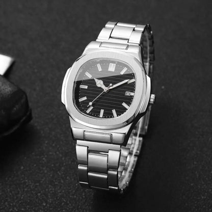 Reloj de Hombre Lujo – Cuarzo, Dial Cuadrado, Acero Inoxidable y Calendario (Sin Caja)