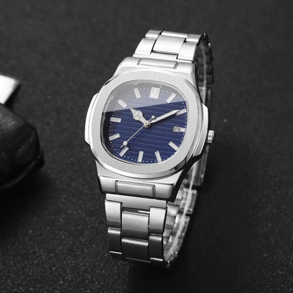 Reloj de Hombre Lujo – Cuarzo, Dial Cuadrado, Acero Inoxidable y Calendario (Sin Caja)