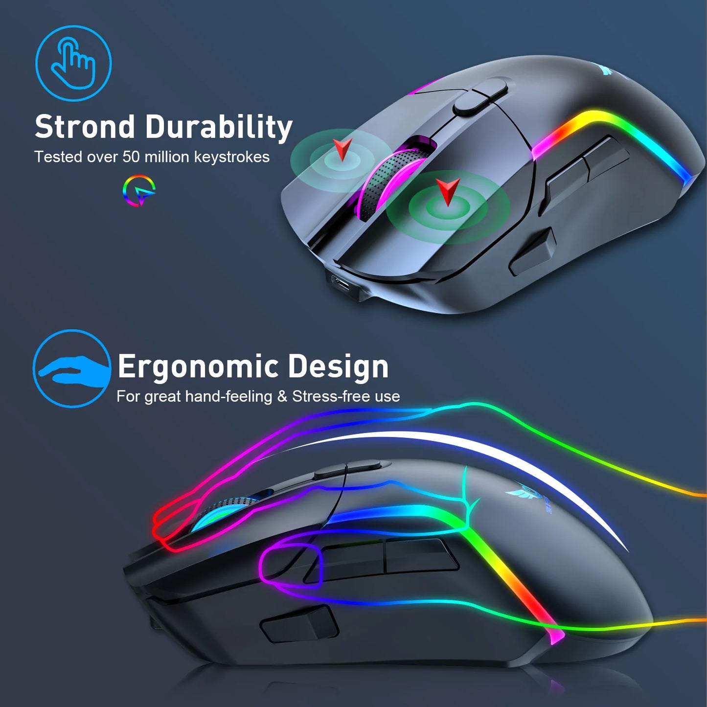 Ratón Gaming Inalámbrico RGB – 8 Botones, 3200DPI, Recargable