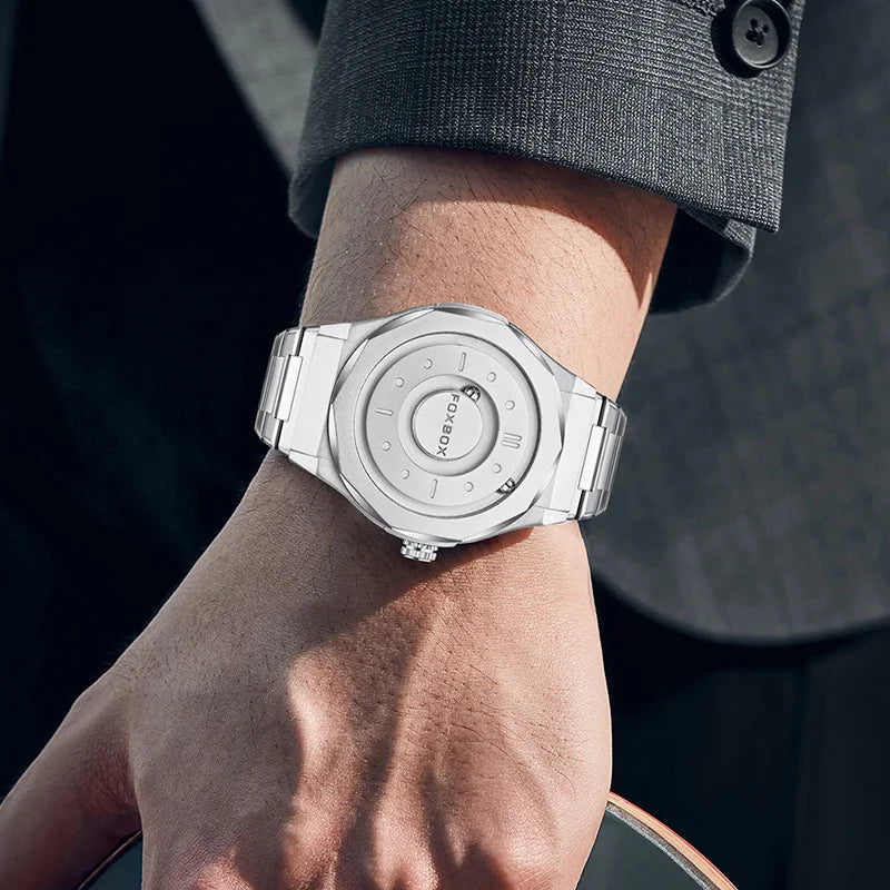 Reloj FOXBOX Hombre – Cuarzo, Acero Inoxidable y Aguja Deslizante Magnética