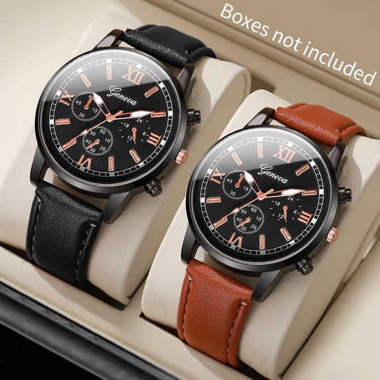 Set 2 Relojes Hombre – Cuarzo, Cuero, Casual y Deportivo (Sin Caja)
