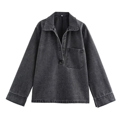 2024 Autumn Jeans Sets Women Turn-down Collar Casual Top Fashion High Waist Streetwear Female Denim Pant Two Piece Set