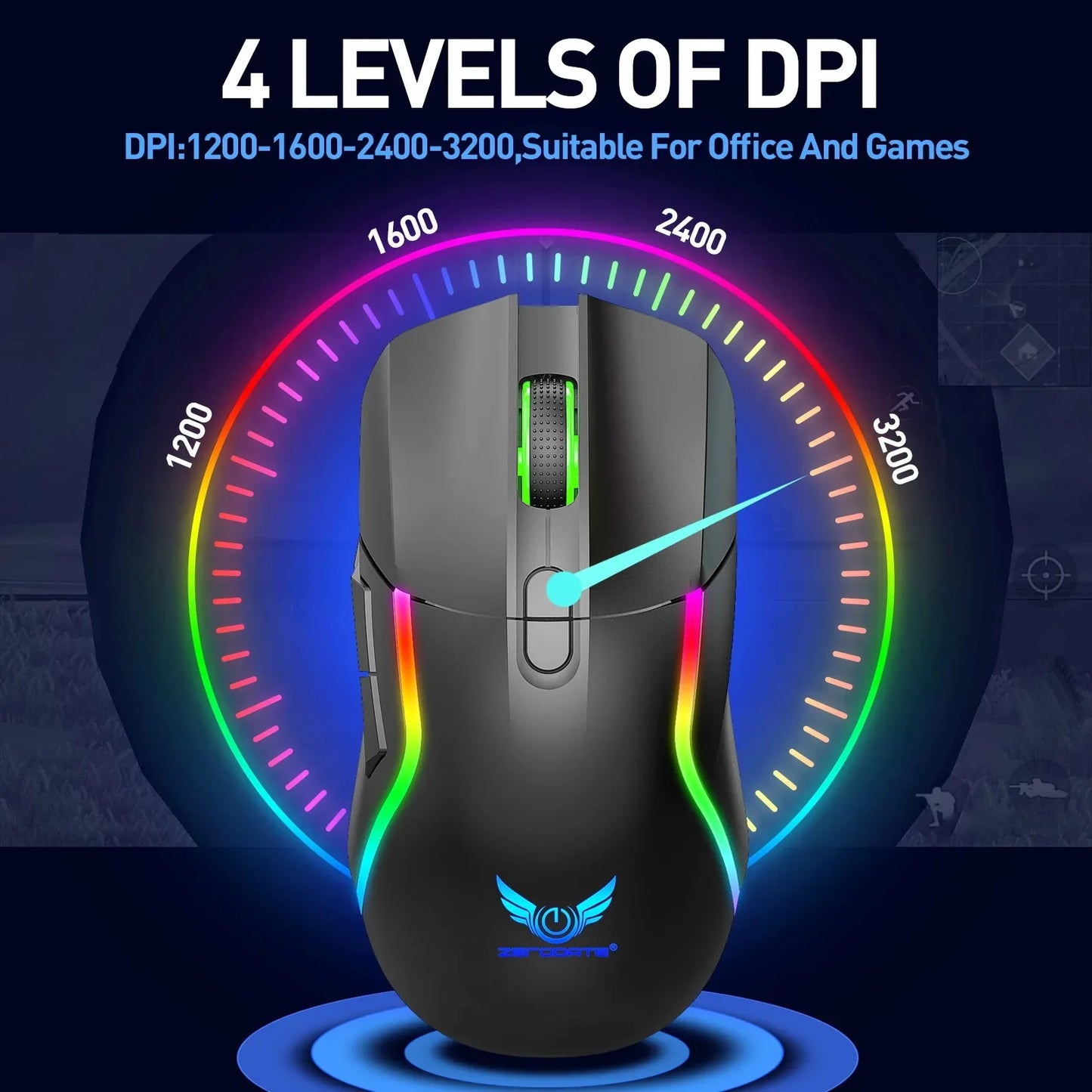 Ratón Gaming Inalámbrico RGB – 8 Botones, 3200DPI, Recargable
