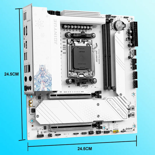 Placa Base JGINYUE B650M Snow Dream – DDR5 ARGB, M-ATX, Gaming, PCIe 4.0, Compatible con CPUs 9700X/9900X/7800X3D