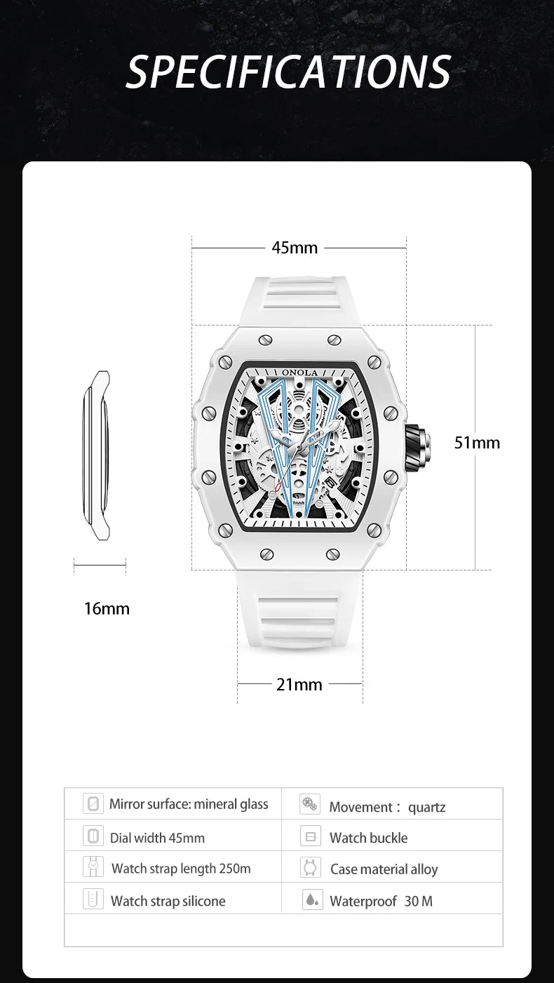 Reloj ONOLA para Hombre – Cuarzo, Resistente al Agua y Correa de Silicona