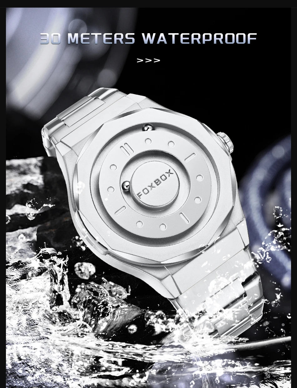 Reloj FOXBOX Hombre – Cuarzo, Acero Inoxidable y Aguja Deslizante Magnética