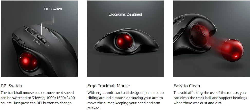 Ratón Trackball Inalámbrico – Recargable, Ergonómico y Ajustable, Bluetooth/USB
