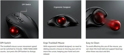 Ratón Trackball Inalámbrico – Recargable, Ergonómico y Ajustable, Bluetooth/USB