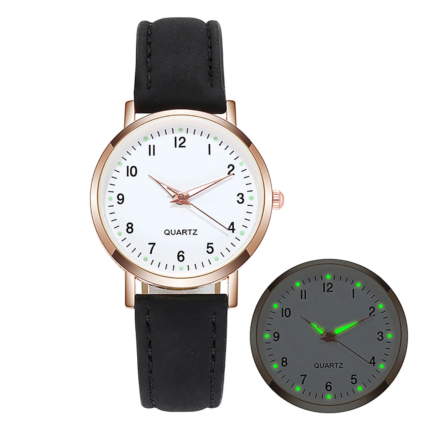 Reloj Mujer – Lujo, Cuarzo, Correa de Cuero y Manecillas Luminiscentes