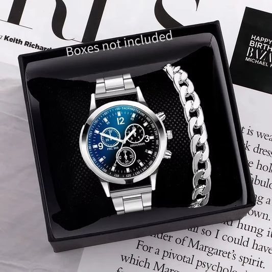 1/2 Piezas Relojes de Hombre de Negocios – Moda, Correa de Acero, Cuarzo y Pulsera (Sin Caja)