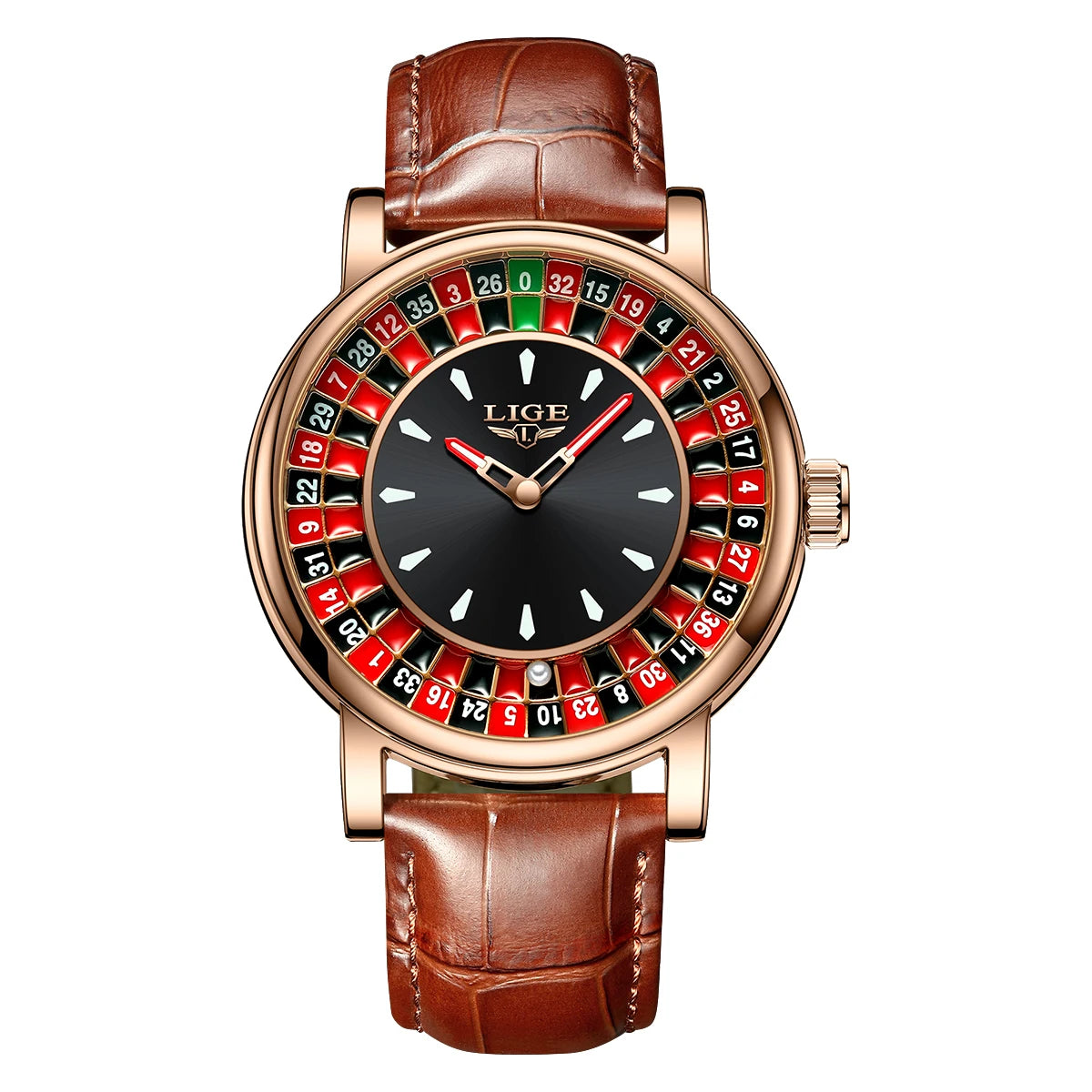 Reloj LIGE Hombre – Cuarzo, Lujo, Dial Ruleta, Cuero, Resistente al Agua