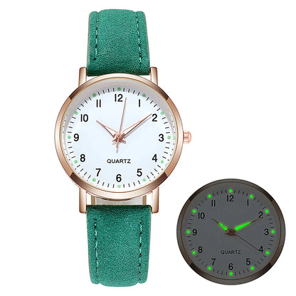 Reloj Mujer – Lujo, Cuarzo, Correa de Cuero y Manecillas Luminiscentes