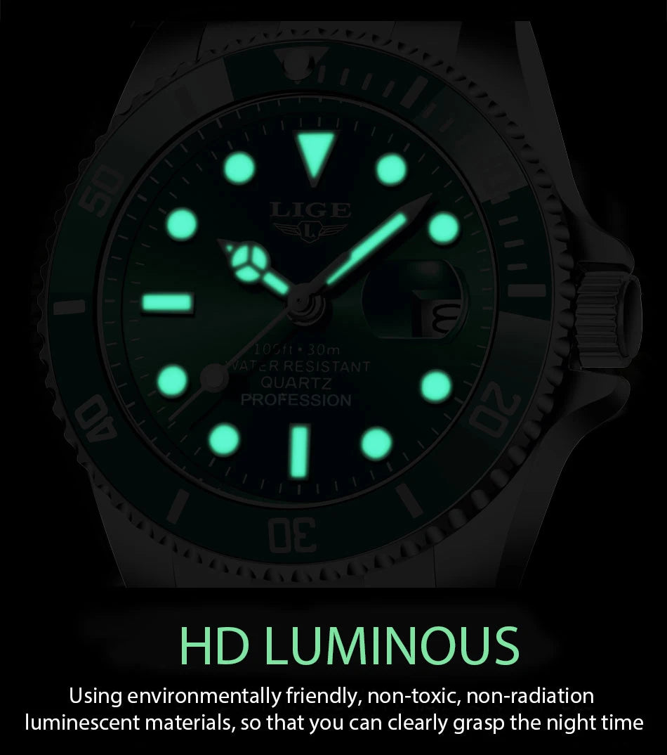 Reloj LIGE Hombre – Lujo, Diver 30ATM, Fecha, Deportivo y Cuarzo