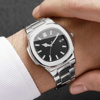 Reloj de Hombre Lujo – Cuarzo, Dial Cuadrado, Acero Inoxidable y Calendario (Sin Caja)