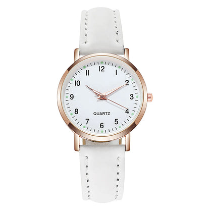 Reloj Mujer – Lujo, Cuarzo, Correa de Cuero y Manecillas Luminiscentes