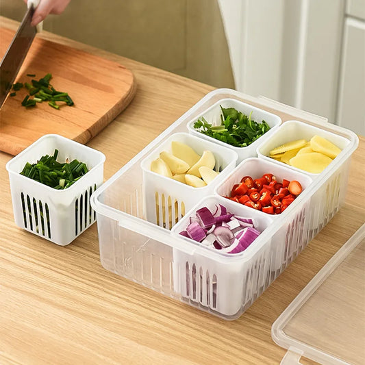Food Storage Containers with Lids Airtight, Fridge Fresh-Keeping Container with 6 Detachable Boxes, Portable Divided Container
