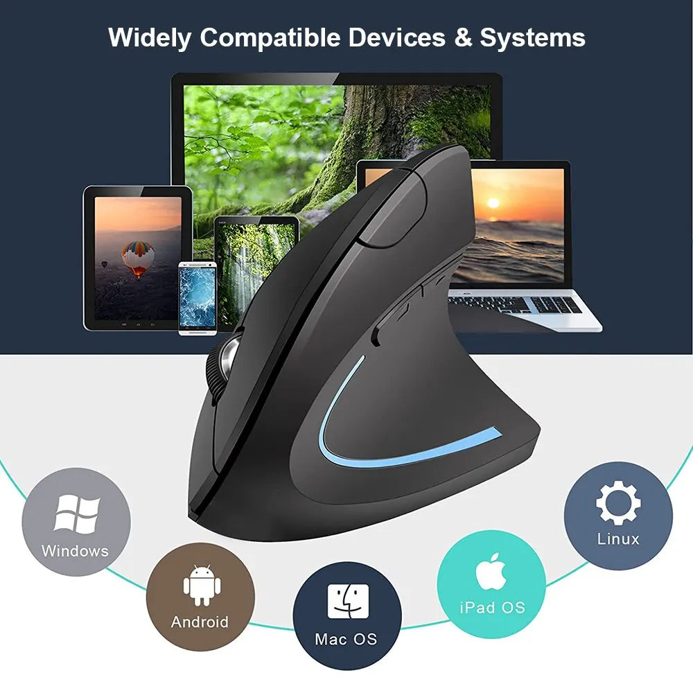 Ratón Vertical Ergonómico Inalámbrico – 3 DPI Ajustables, 6 Botones para PC y Laptop