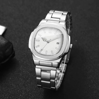 Reloj de Hombre Lujo – Cuarzo, Dial Cuadrado, Acero Inoxidable y Calendario (Sin Caja)
