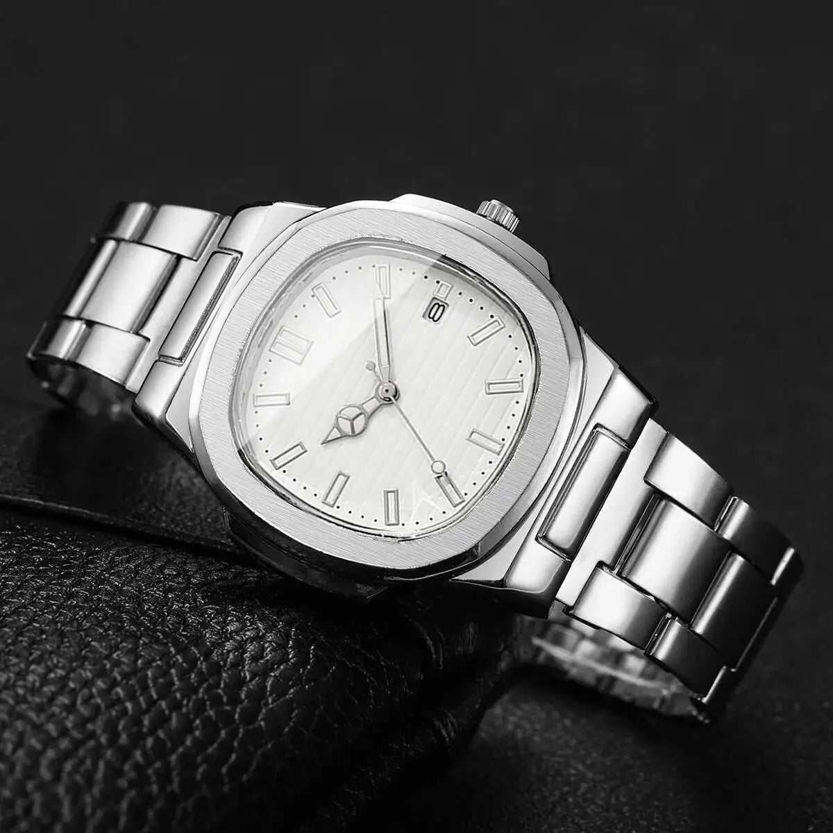 Reloj de Hombre Lujo – Cuarzo, Dial Cuadrado, Acero Inoxidable y Calendario (Sin Caja)