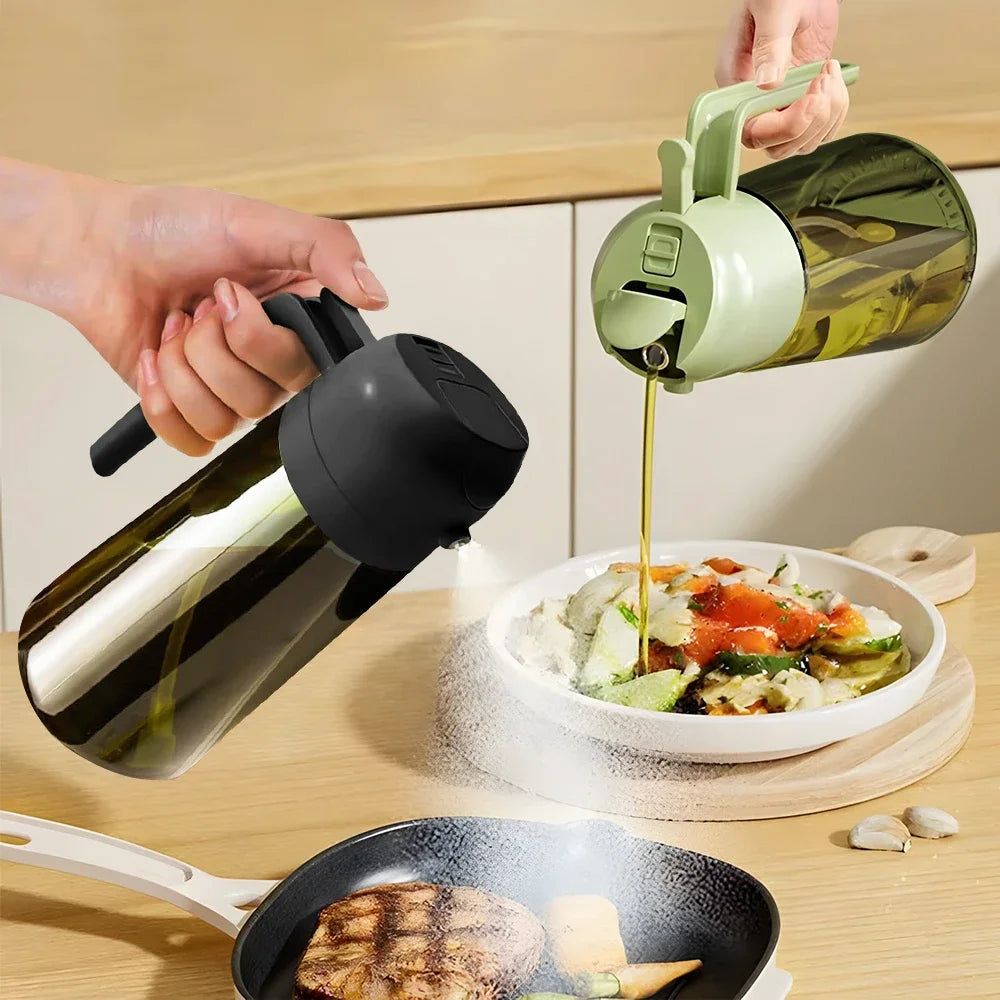 470ML/16oz Light-Blocking Dark Oil Sprayer for Cooking 2 in 1 Olive Oil Dispenser Bottle for Kitchen Dark Green Glass Oil Bottle
